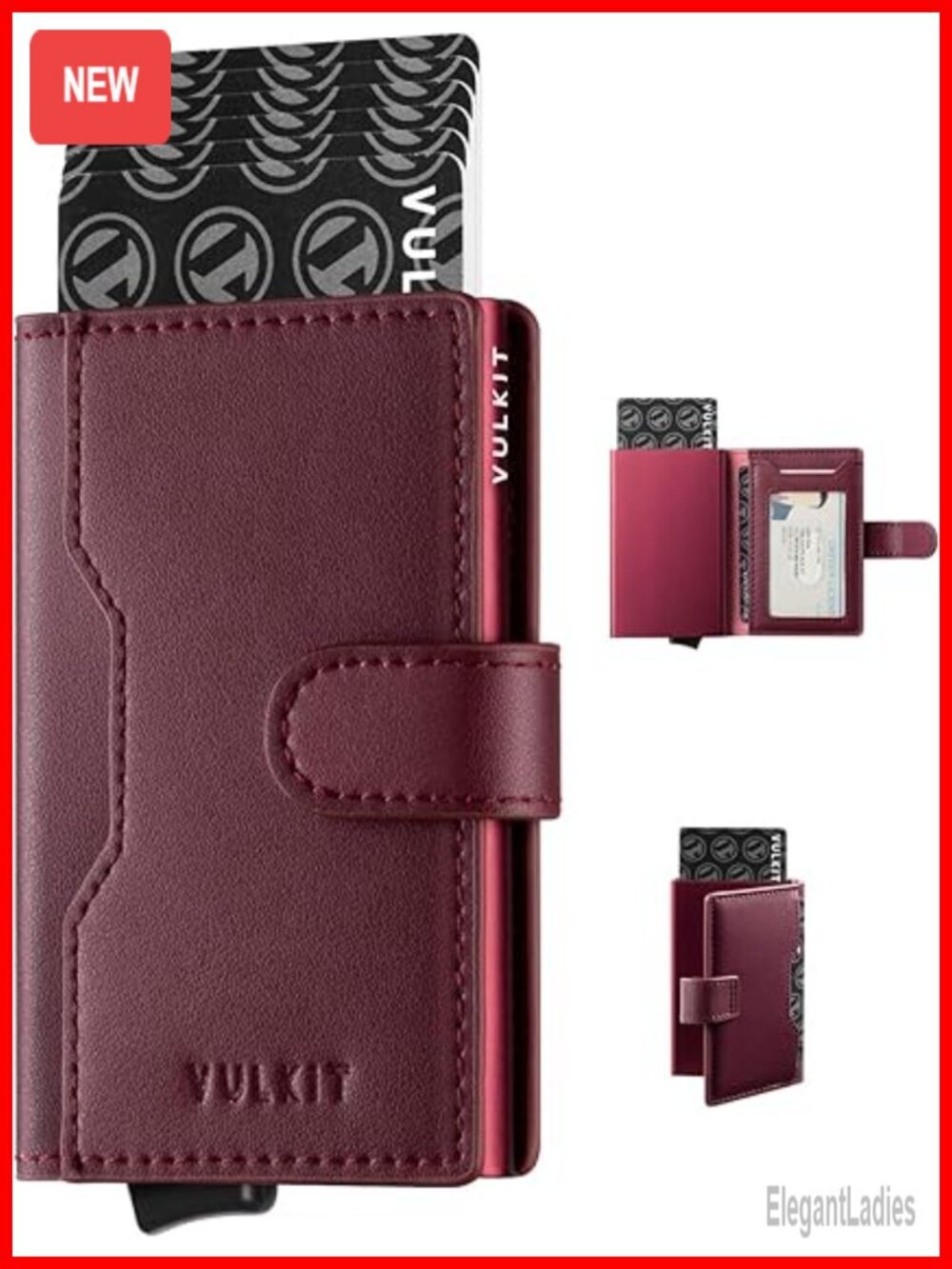 Pop Up Bifold Card Holder RFID Blocking Leather Card Case with ID Window Slim